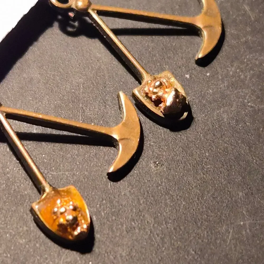 Vintage Alaskan Gold‎ Nugget Pick and Shovel Dangle Earrings Brass Bronze